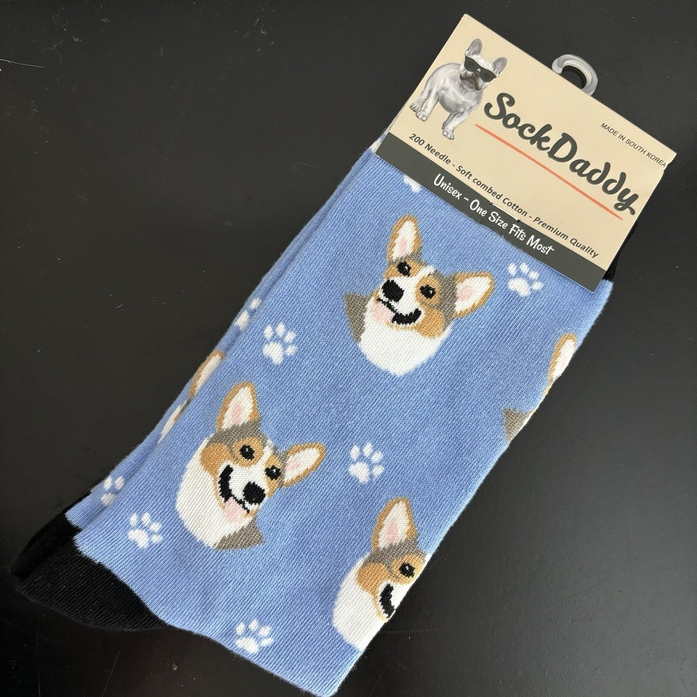 Welsh Corgi Dog Fun Socks‎ Unisex Novelty Soft Cotton Funny Dad Gifts Blue Paws - Picture 2 of 3